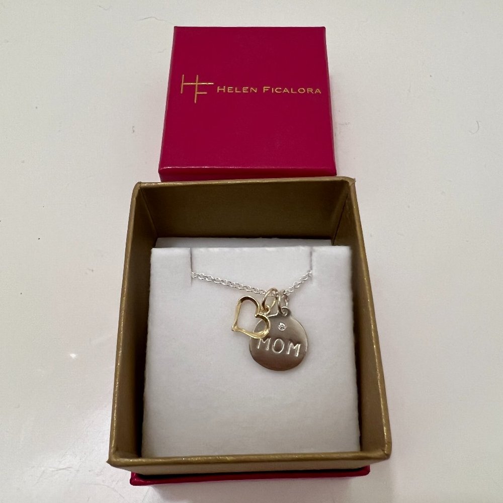 Helen Ficalora "Mom" and Heart Shaped Charm Necklace Set